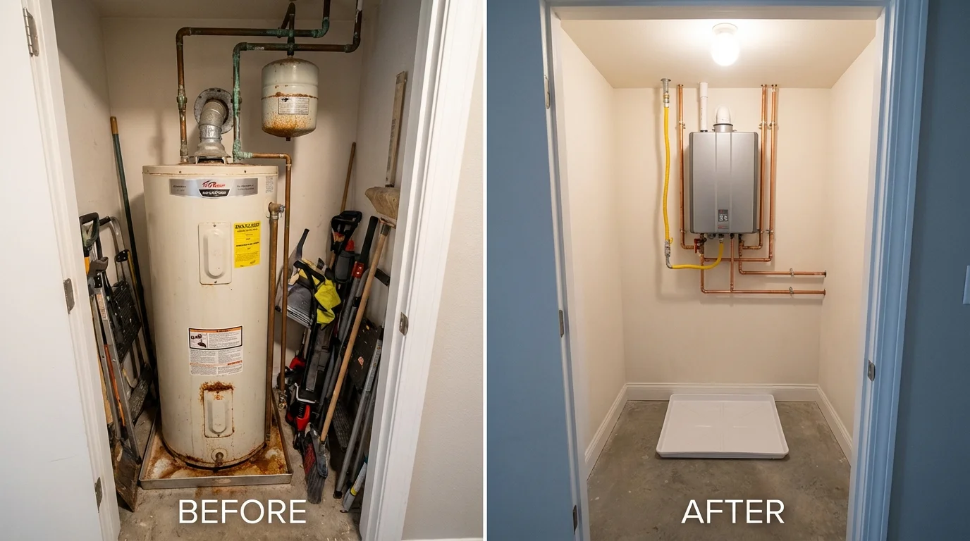 Tank water heater versus wall-mounted tankless unit comparison for Terrace Park, OH homeowners