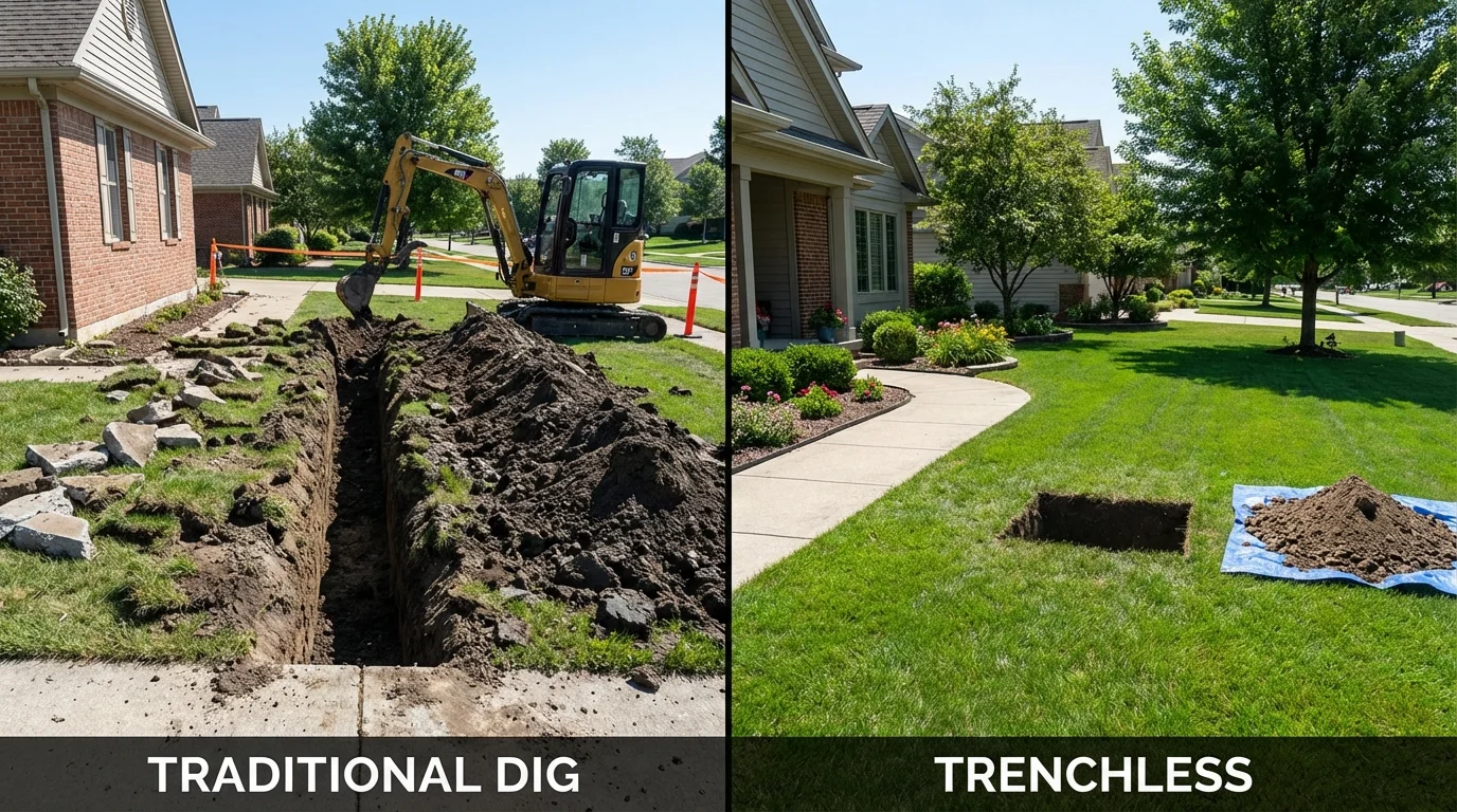 Trenchless sewer repair with minimal yard damage versus traditional excavation in Terrace Park, OH